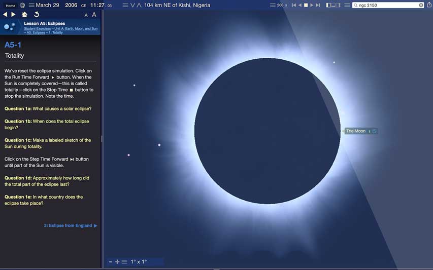 Starry Night Middle School Total Eclipse Simulation Screenshot